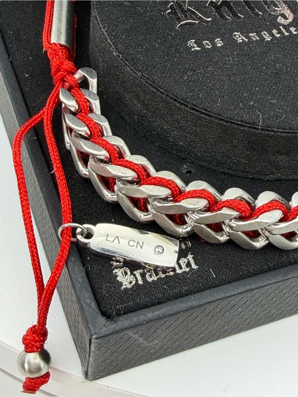 Knight Red & Silver Braided Stainless Steel Men's Bracelet